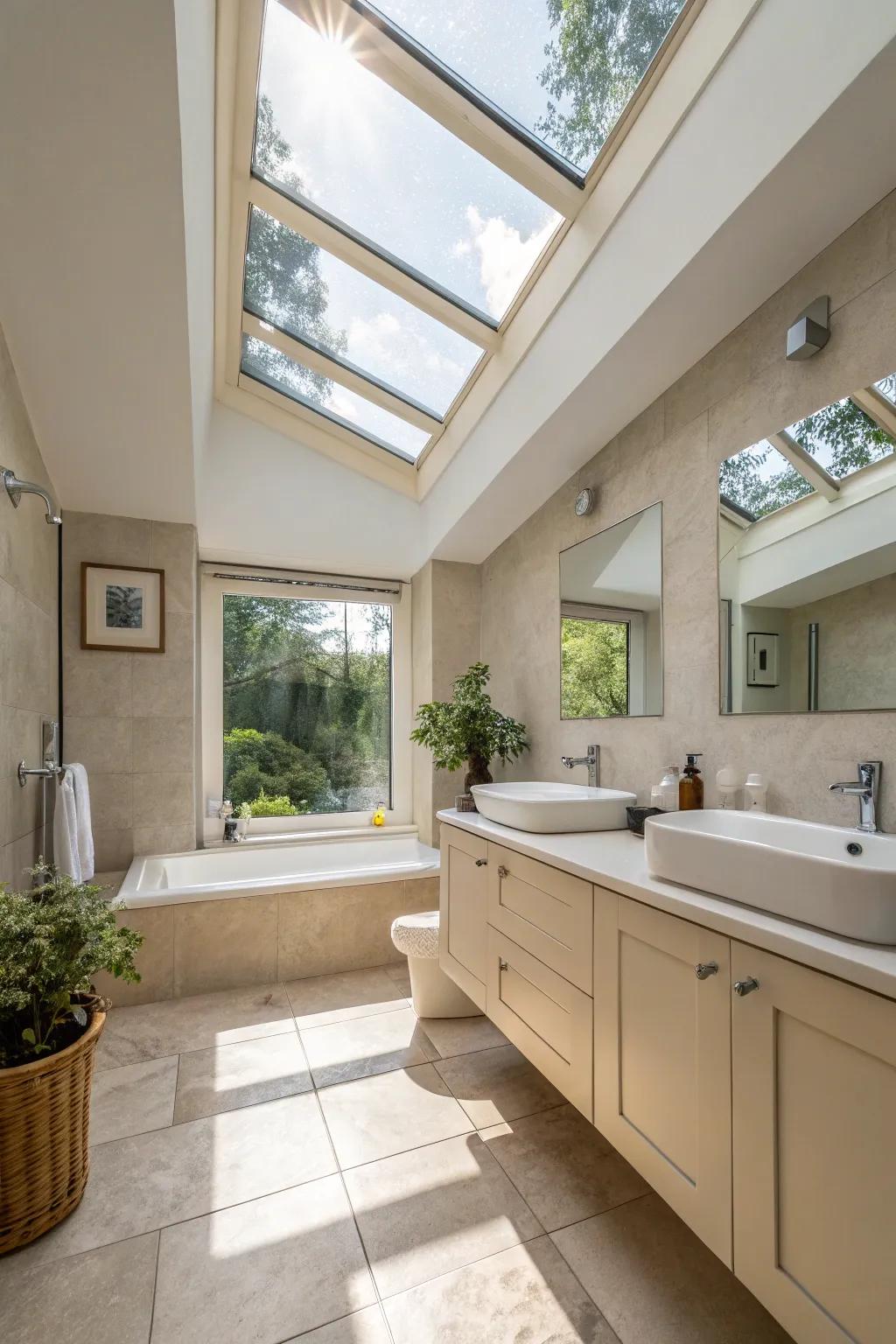 Natural light enhances openness and serenity in bathrooms.