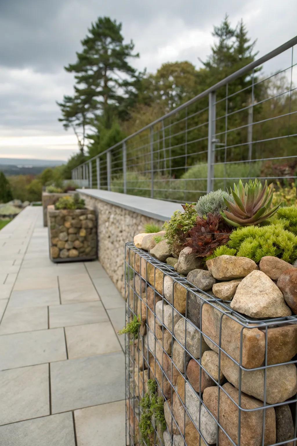 Combine function and style with gabion wall planters.