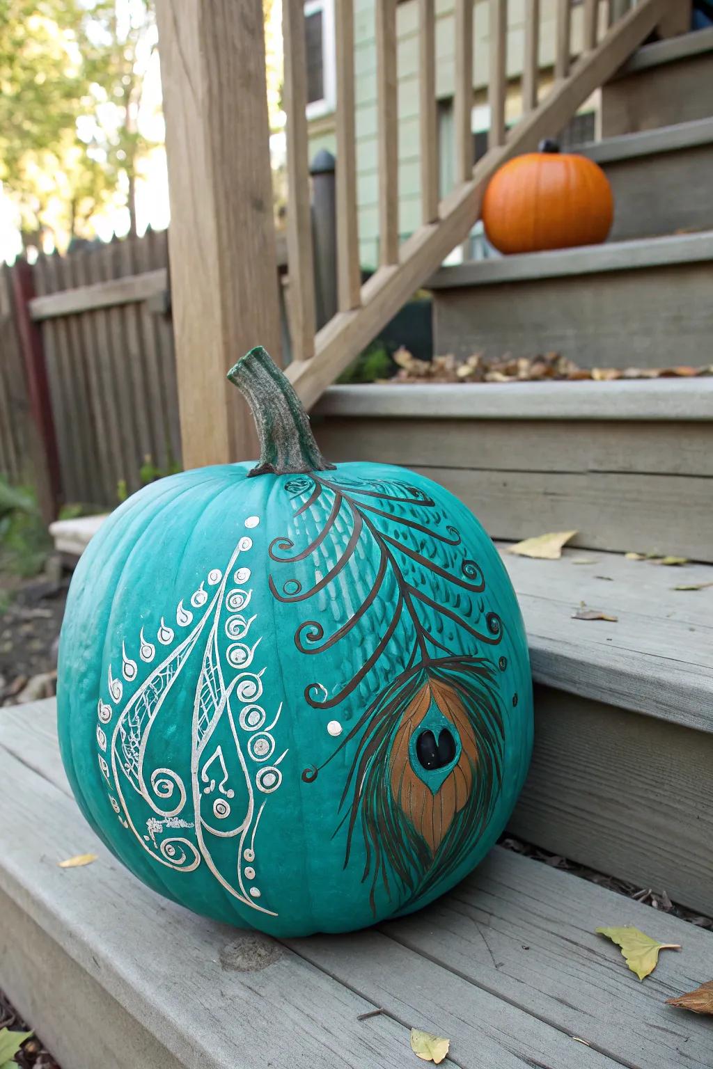 A peacock teal pumpkin that combines beauty with a meaningful cause.