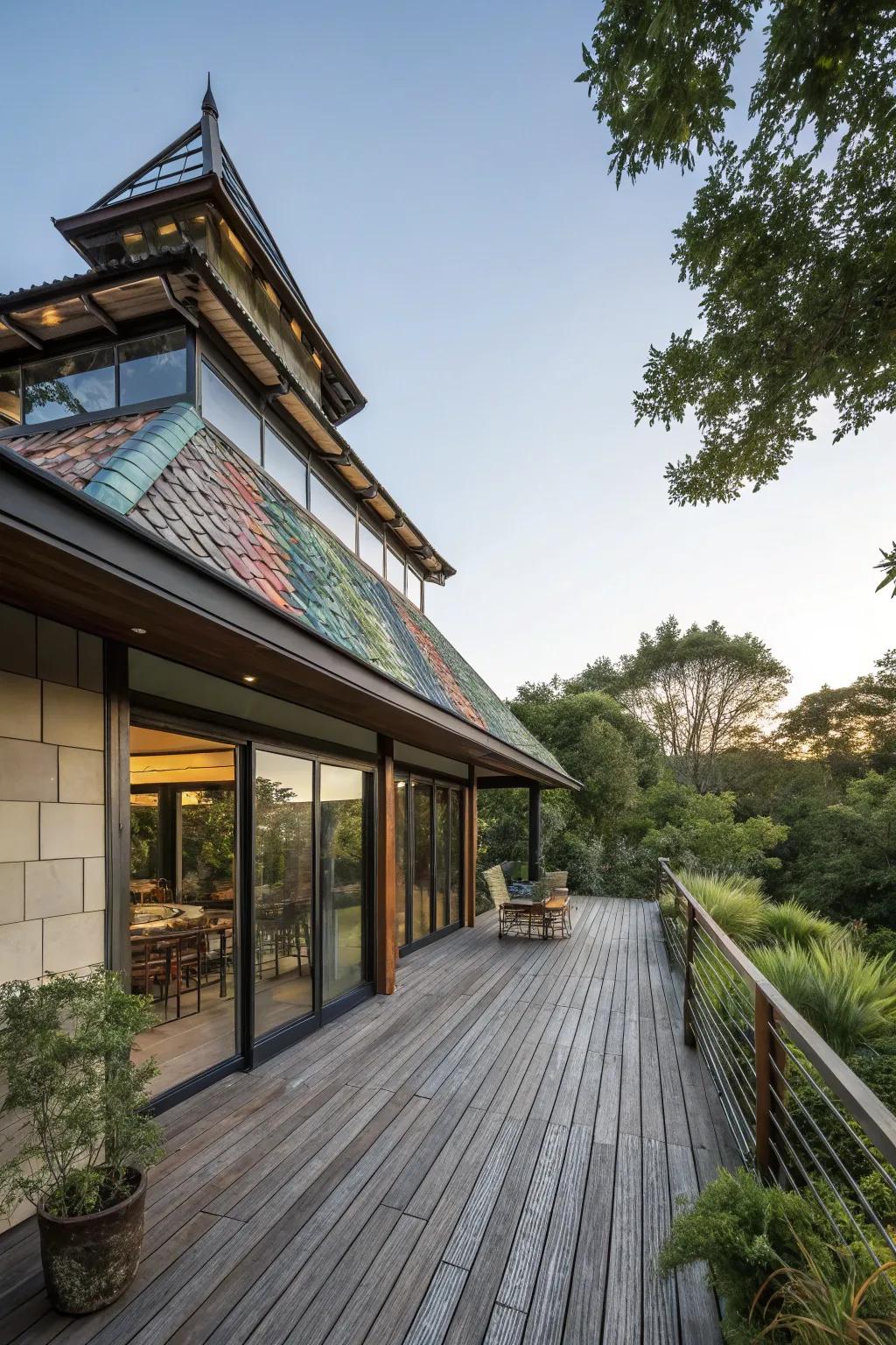 A multi-layered roof adds texture and visual interest to your deck.