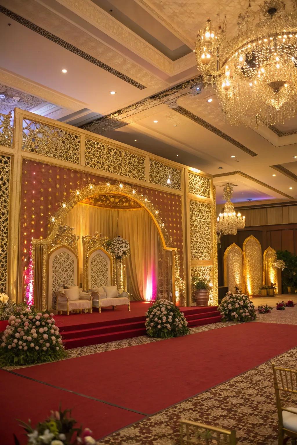 Gold and glittering backdrops for opulence.