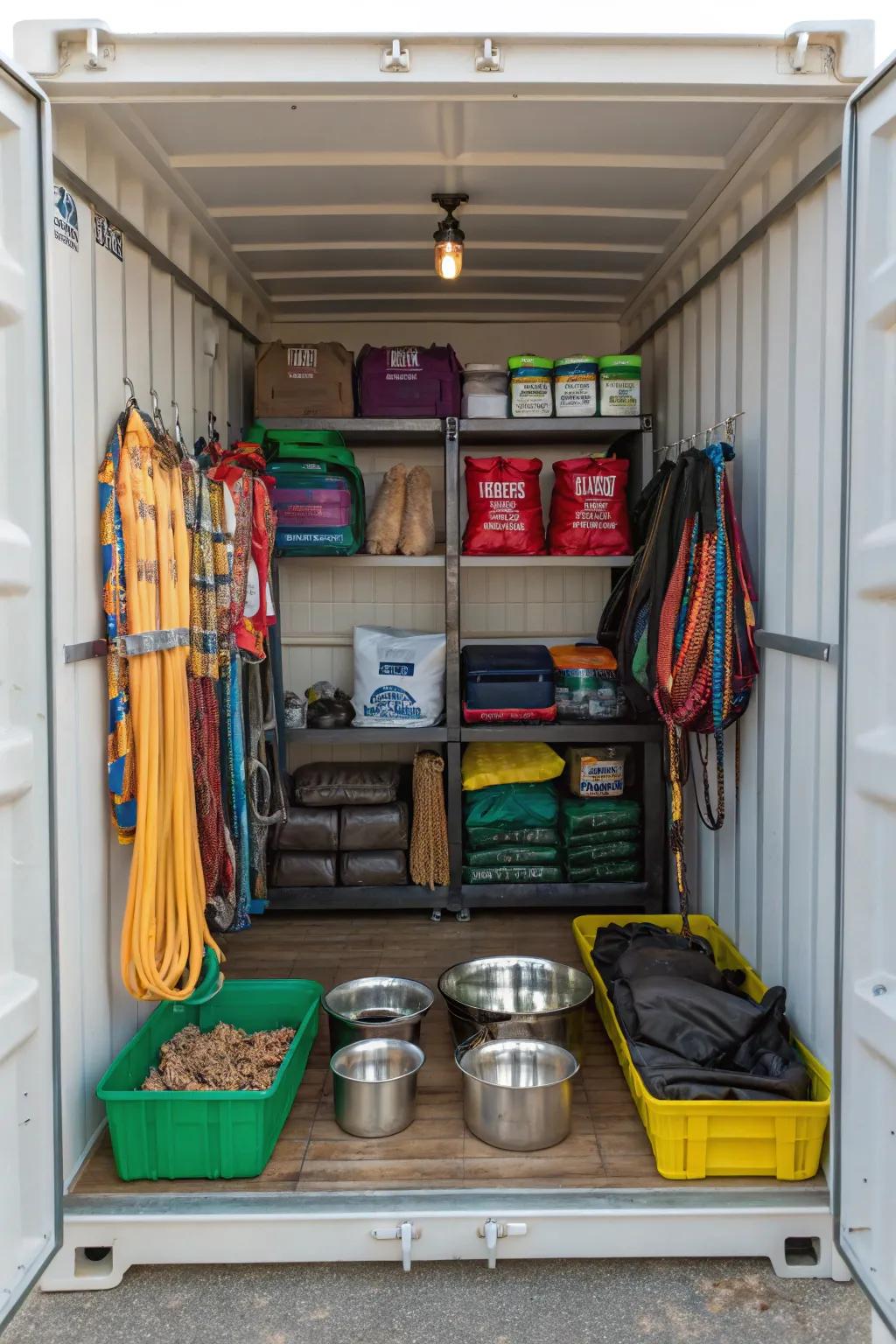 A pet supply paradise neatly organized in a container.