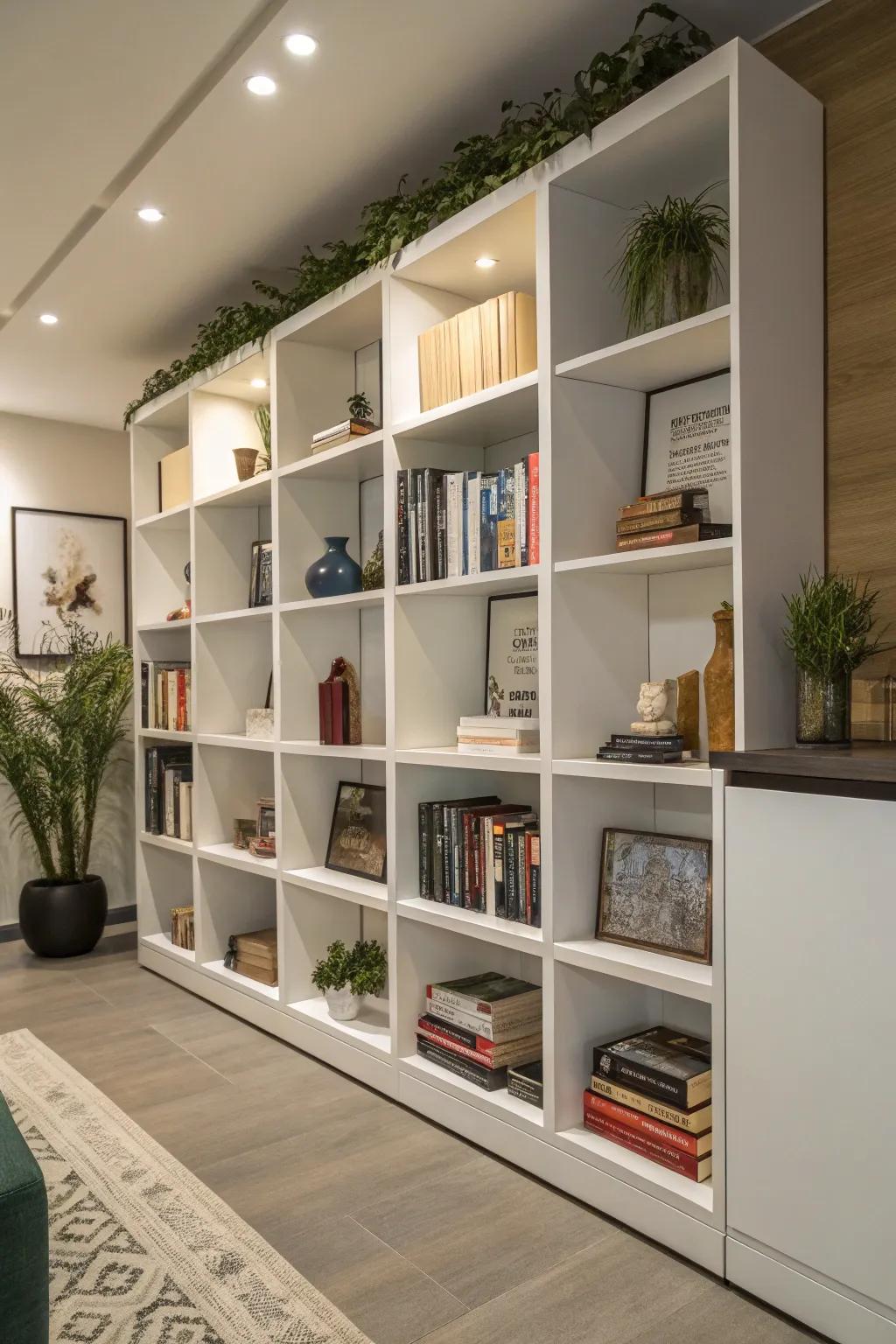 Modular shelving adapts to your growing book collection.