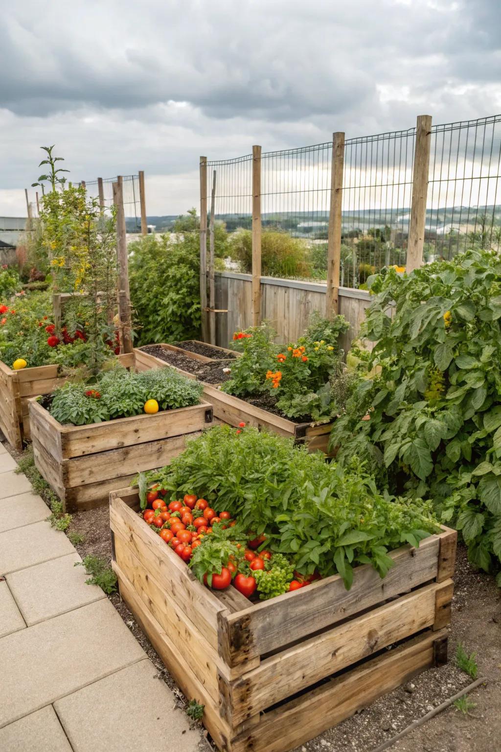 Reclaimed lumber planters present a natural and sustainable gardening option.