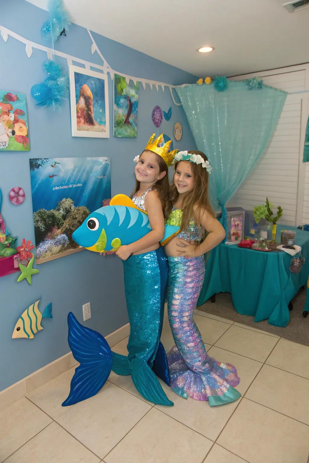 Making a splash: twins as under the sea creatures.