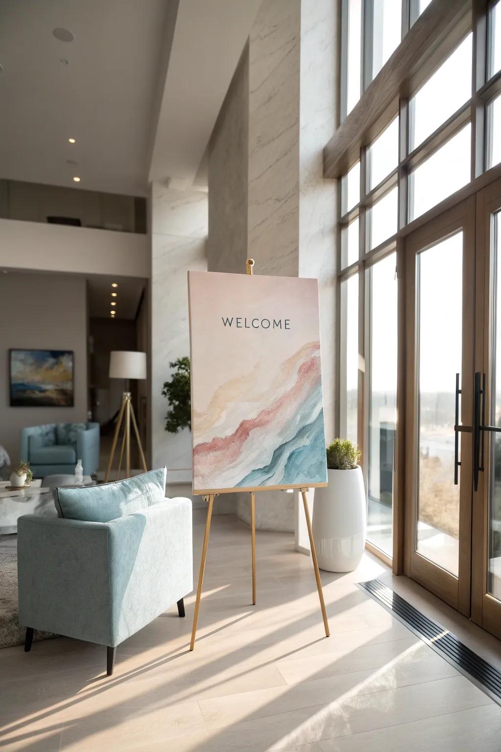 Make a statement with an abstract art welcome sign.