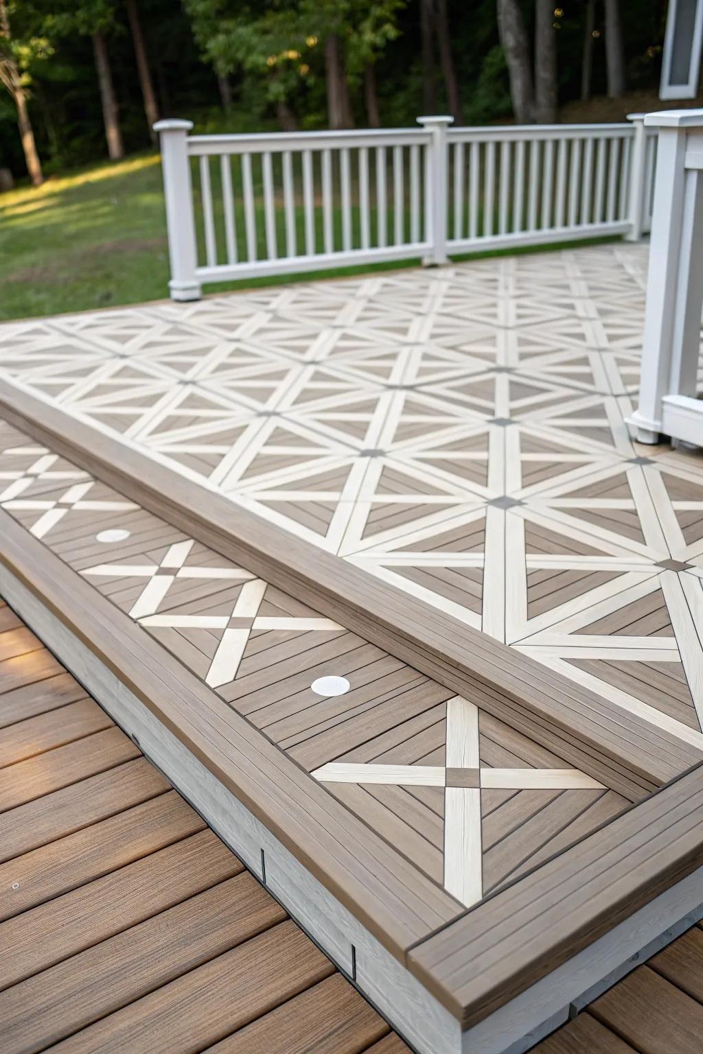 Geometric patterns adding artistic flair to the deck.