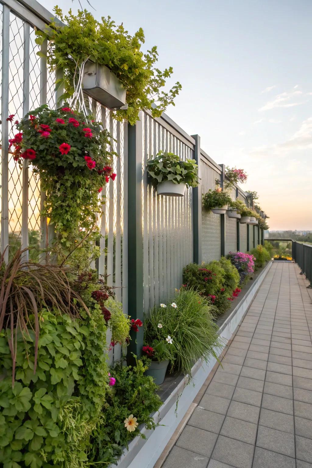 Vertical gardens bring unexpected greenery to fences.