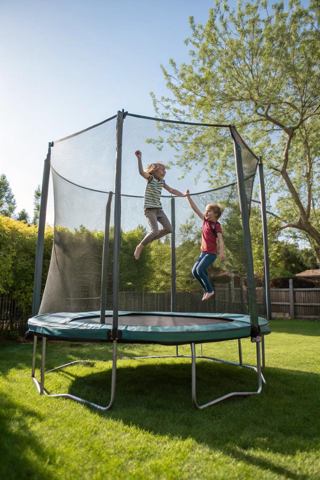 Bounce into fun on a backyard trampoline.