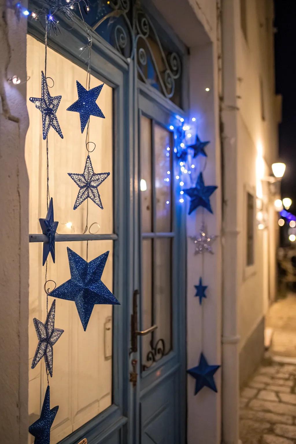 A starry night theme brings serenity and beauty to this festive door.