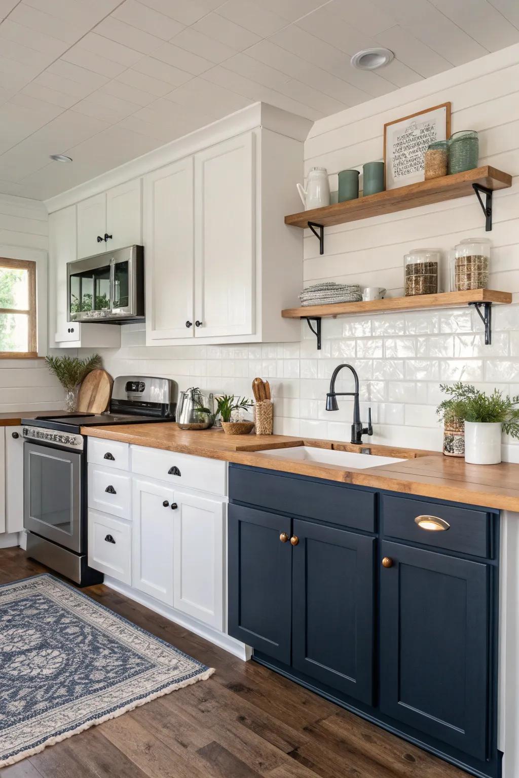 Two-tone cabinets add depth and style to this kitchen.