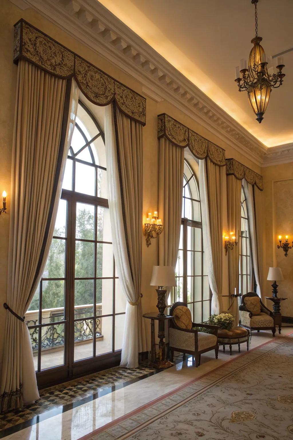 Ornamental beams incorporate a polished and stylish finish to window dressings.