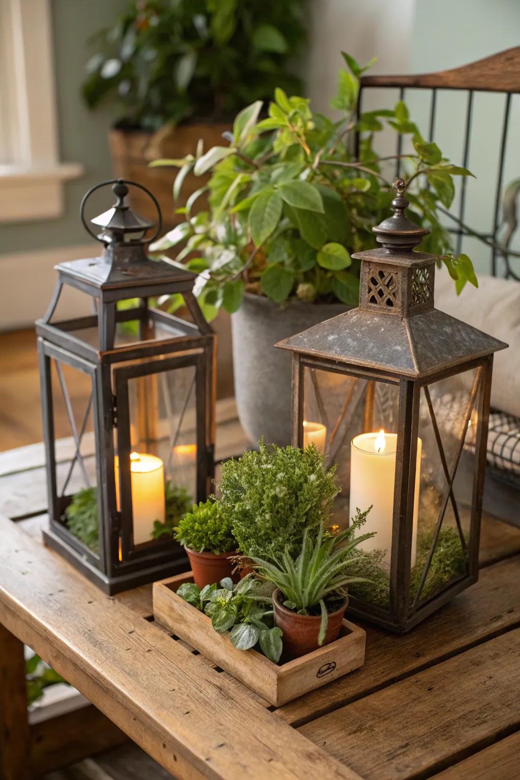 Lanterns can double as creative plant holders.