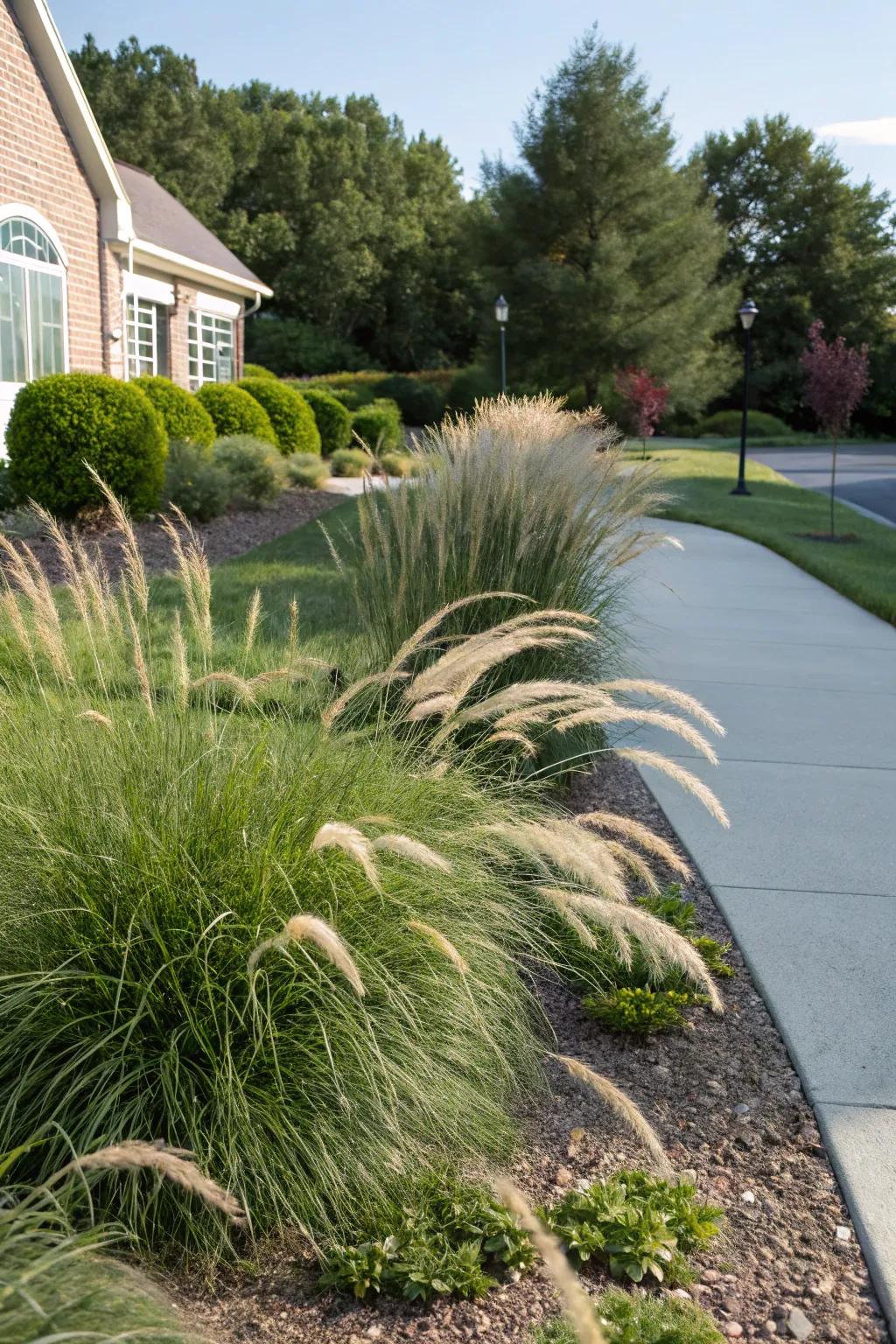 Ornamental grasses adding texture and movement to a garden corner.