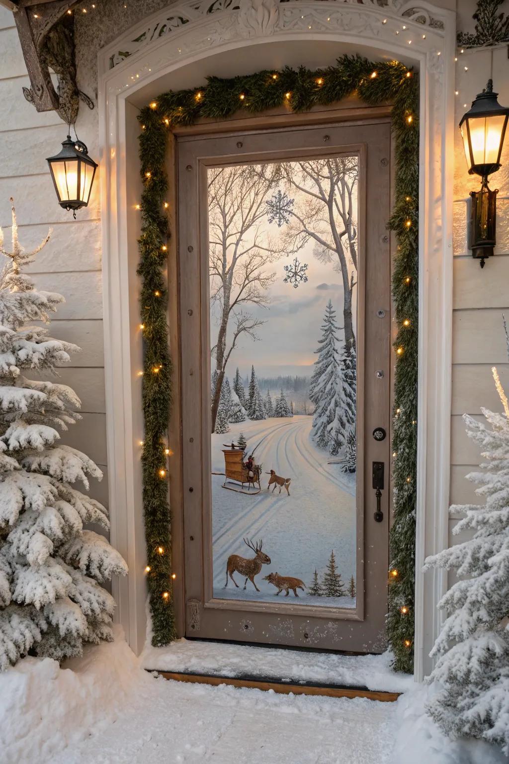 A winter wonderland entrance decoration encapsulates the serene splendor of the season.