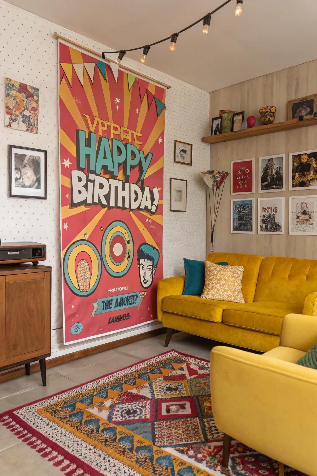 Retro pop art adds bold flair to birthday posters.