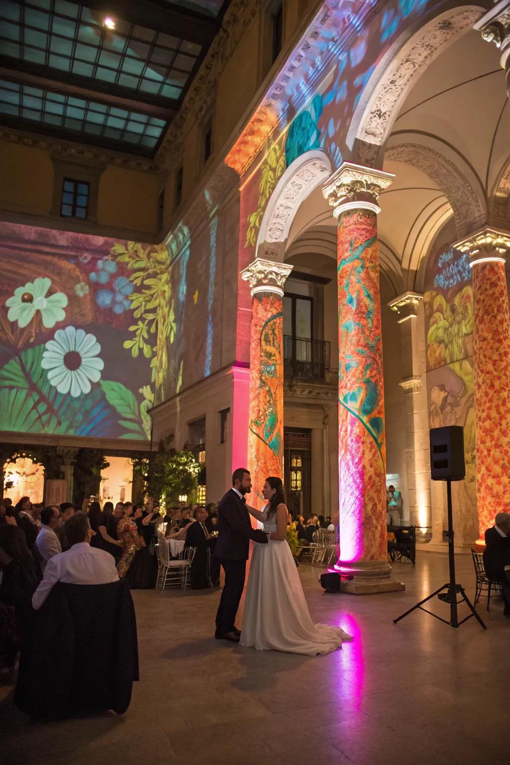 Projection mapping highlights the venue's architecture.