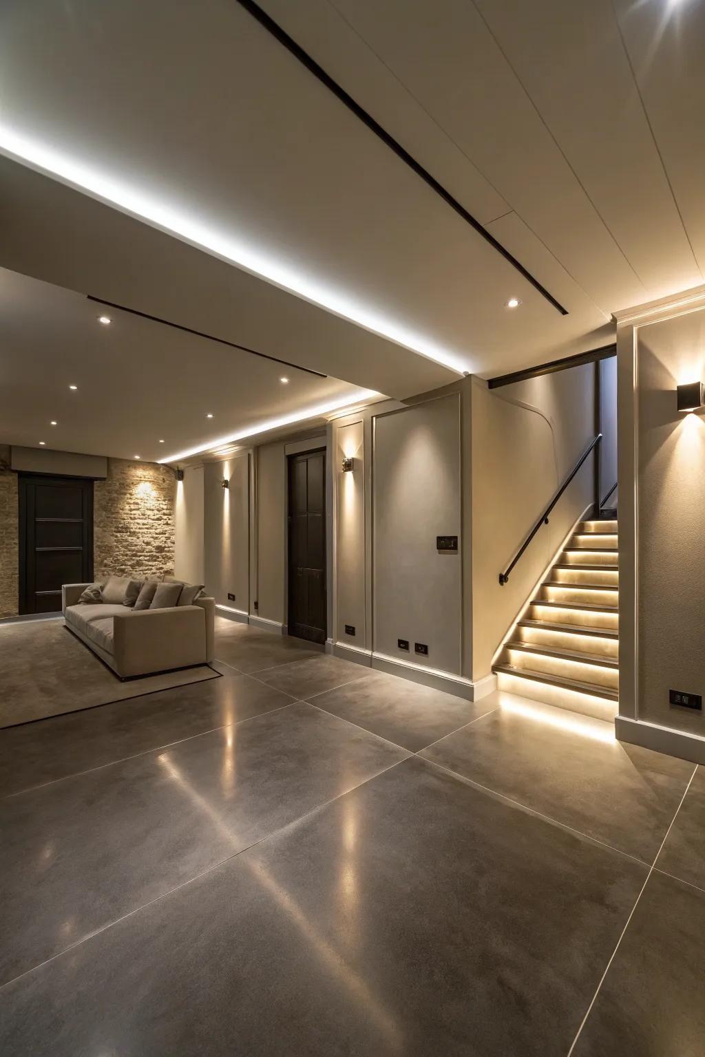 Floor uplighting adds depth and intrigue with dramatic lighting effects.