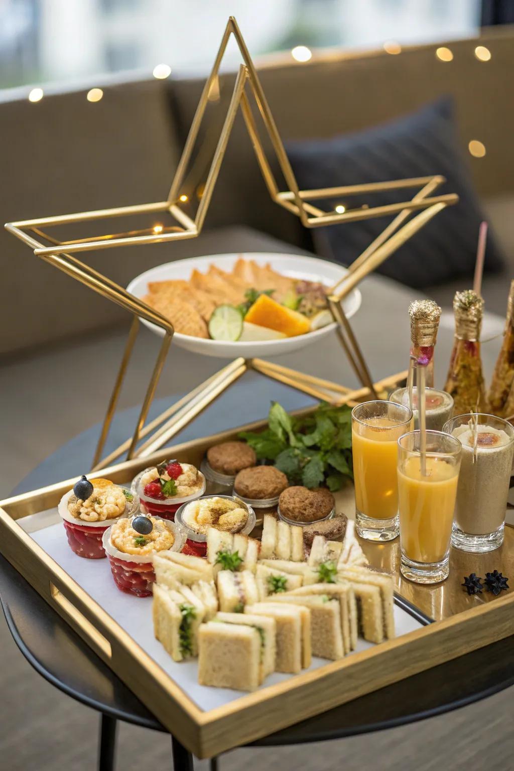 A gold star tray adds a touch of glam to your refreshments.