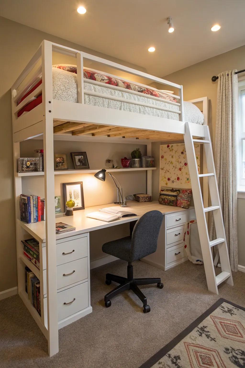 Merge sleep and work areas with a space-saving loft bed.