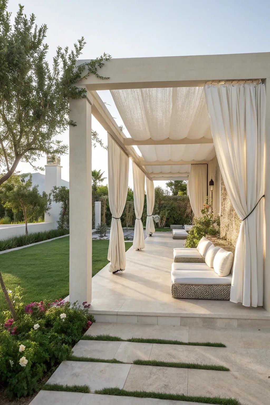 A minimalist pergola offers a serene and uncluttered outdoor space.