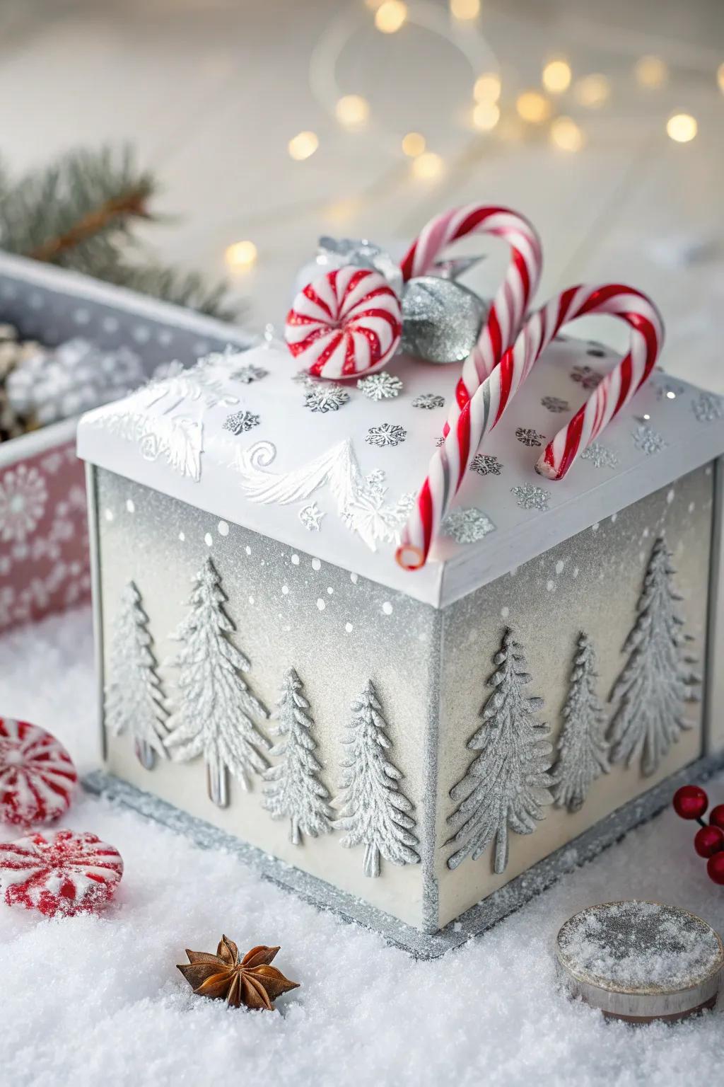 A North Pole design makes Santa's gift box truly magical.