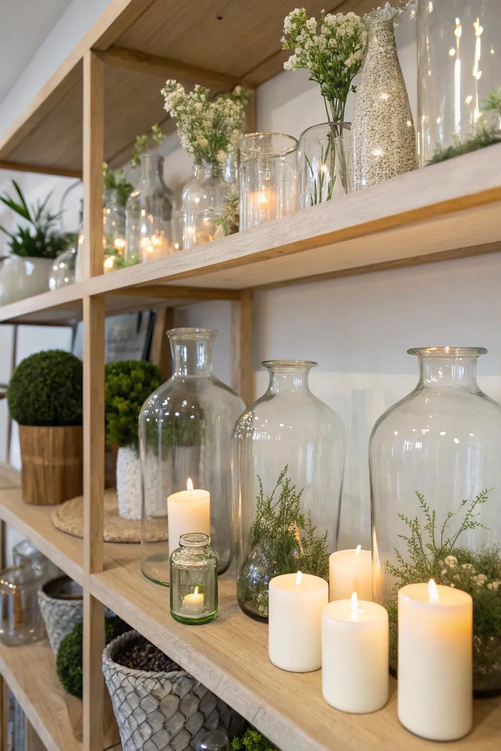 Transparent elements create an airy, open shelf display.