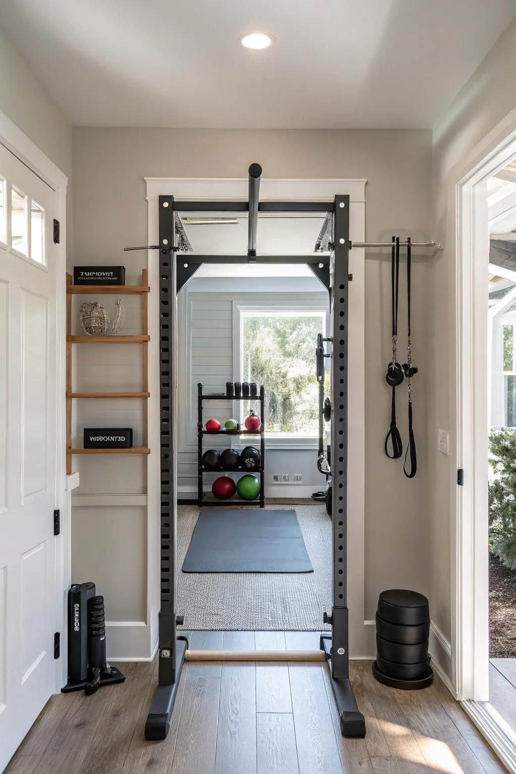 A doorway pull-up bar is a compact and powerful addition to your gym.