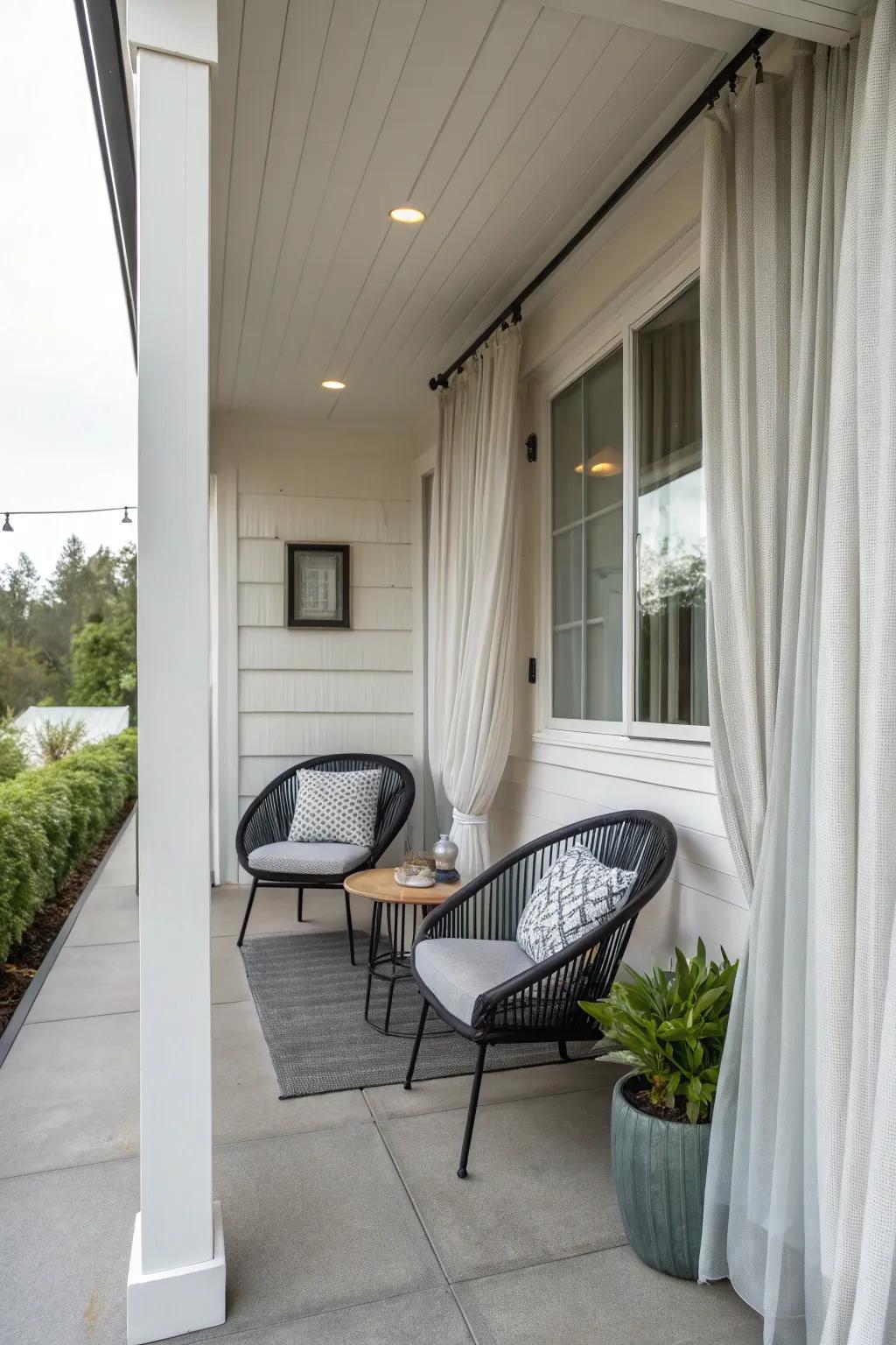 Minimalist curtains provide a sleek and modern touch to your porch.