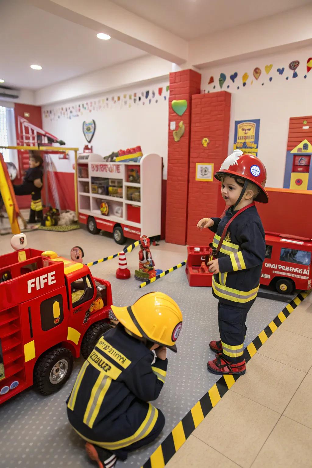 Brave and bold: twins as firefighters.