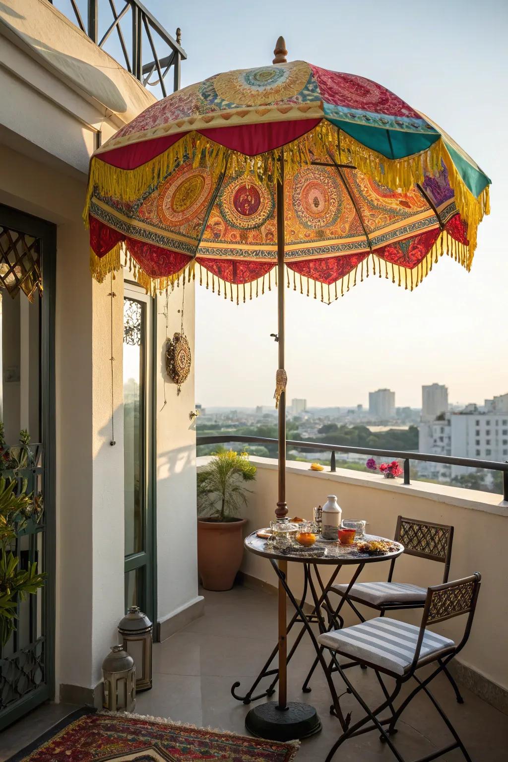 Eclectic umbrellas bring color and shade to your outdoor space.