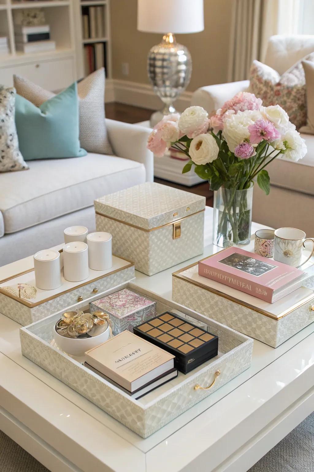 Clever storage solutions keep your coffee table organized and stylish.