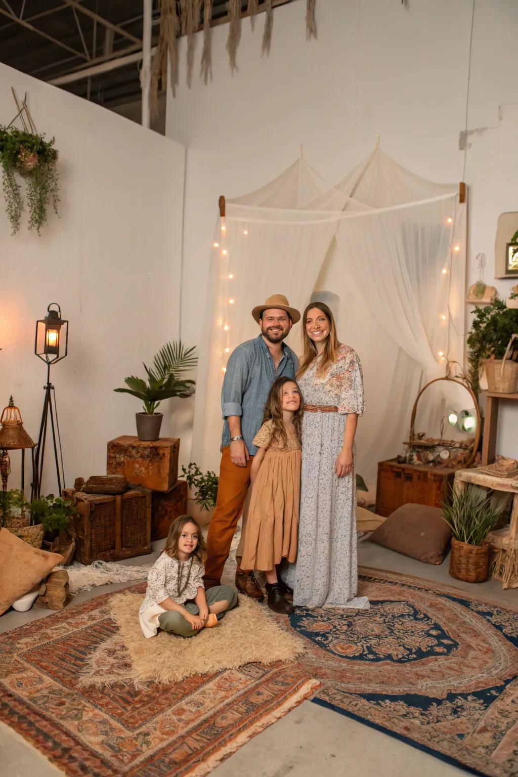 Bohemian reverie settings introduce inventiveness to family studio photographs.