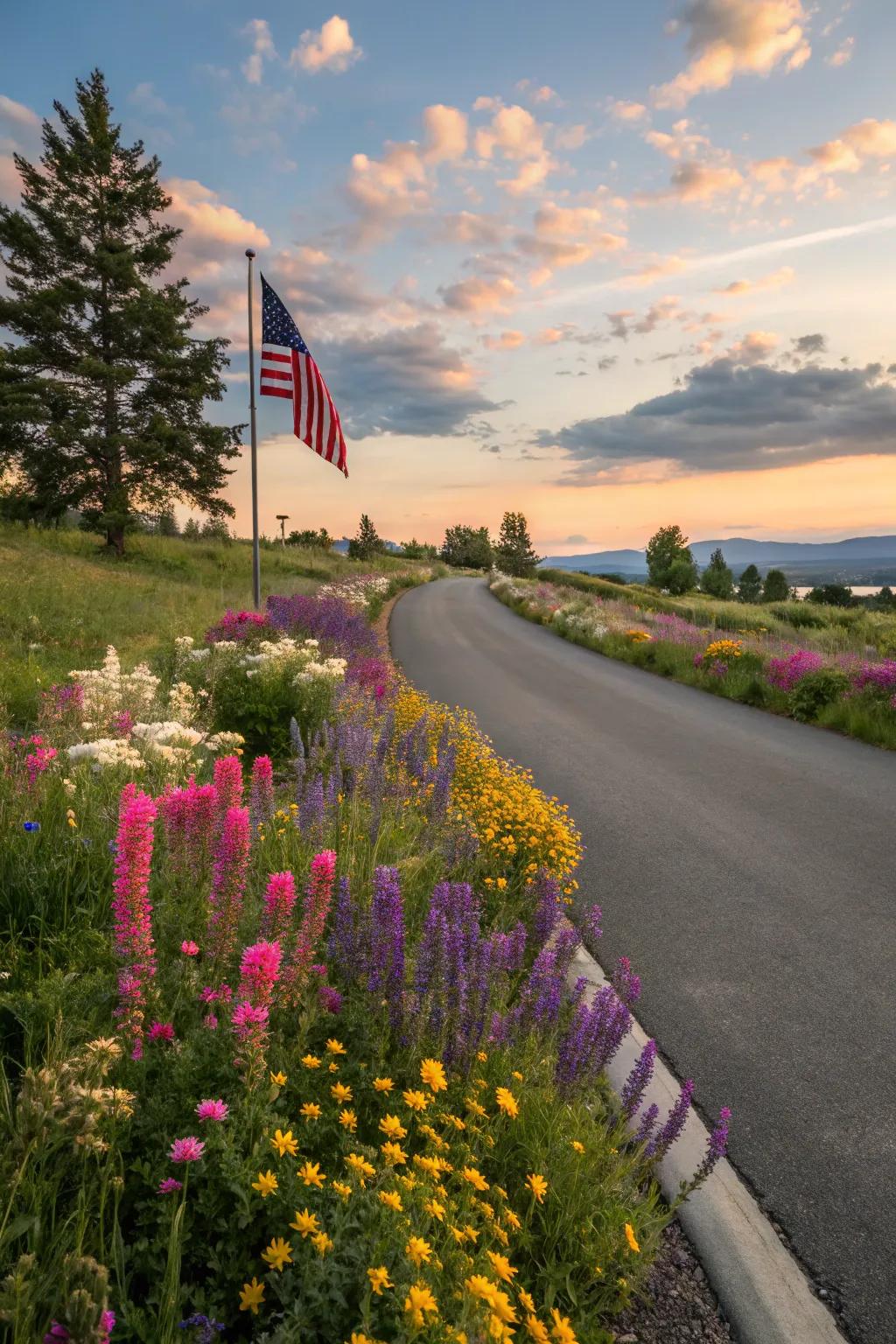 A burst of color with wildflowers lining a rear lot access.