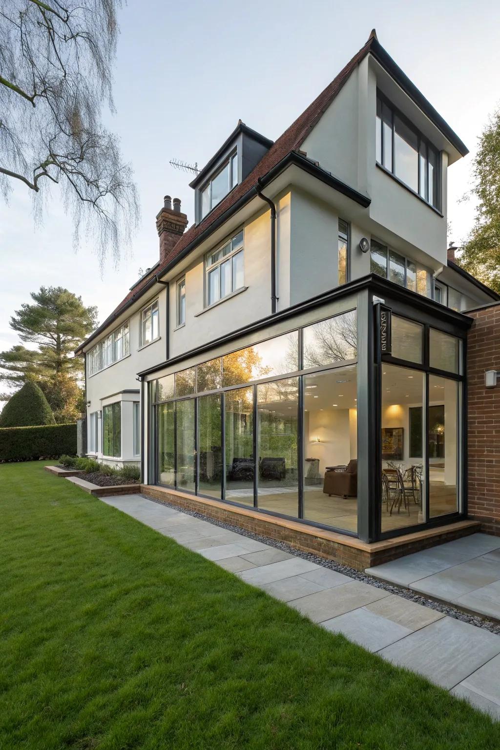 Reflective surfaces in the front extension cultivate an airy and radiant ambiance.