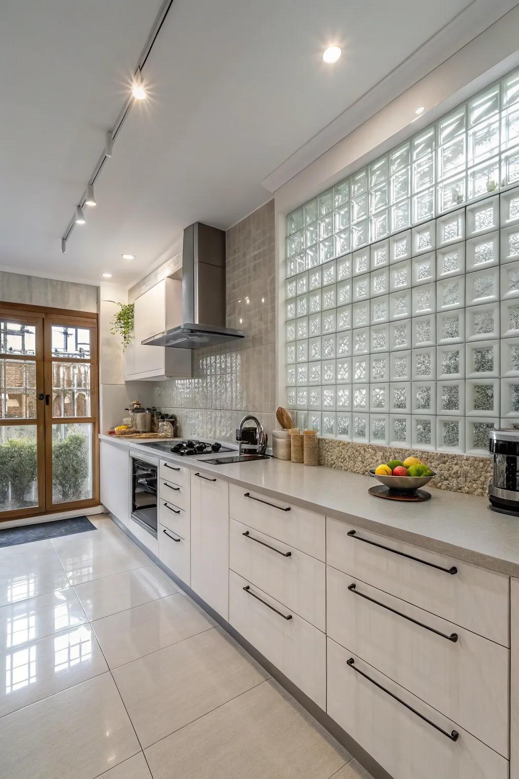 Monochrome crystal blocks deliver modernity and illumination to the kitchen.