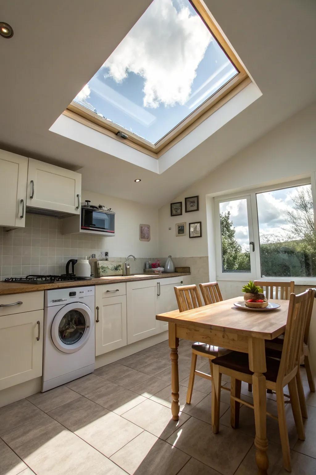 A skylight brings abundant natural light into the room.