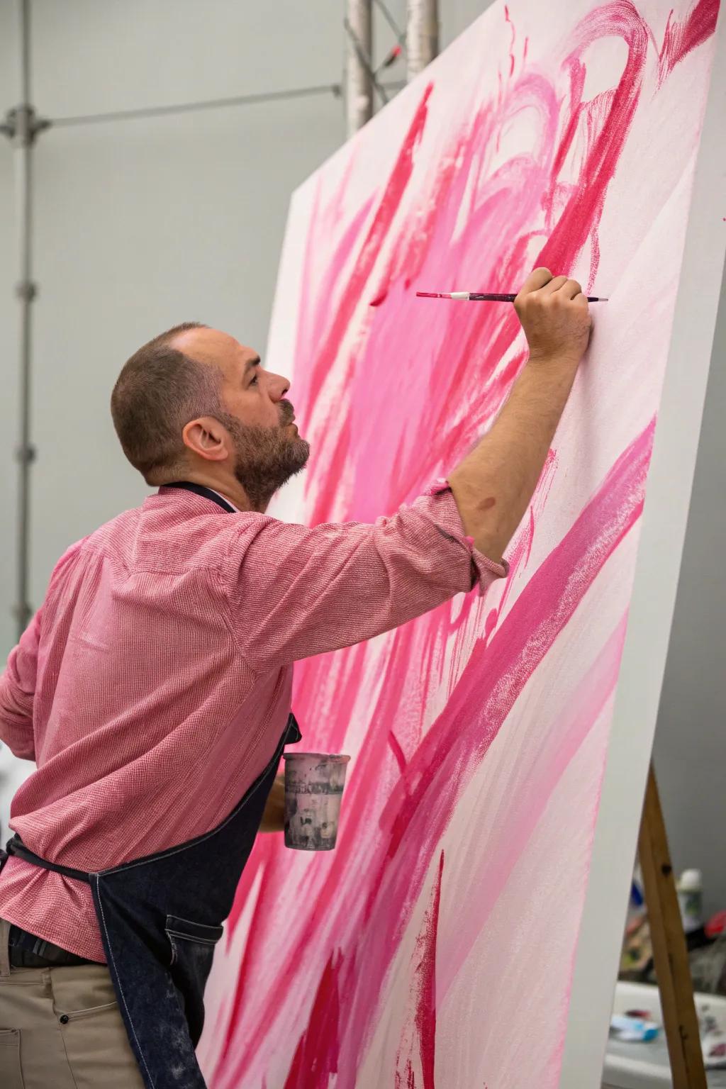 Dramatic expressionist painting in pink.