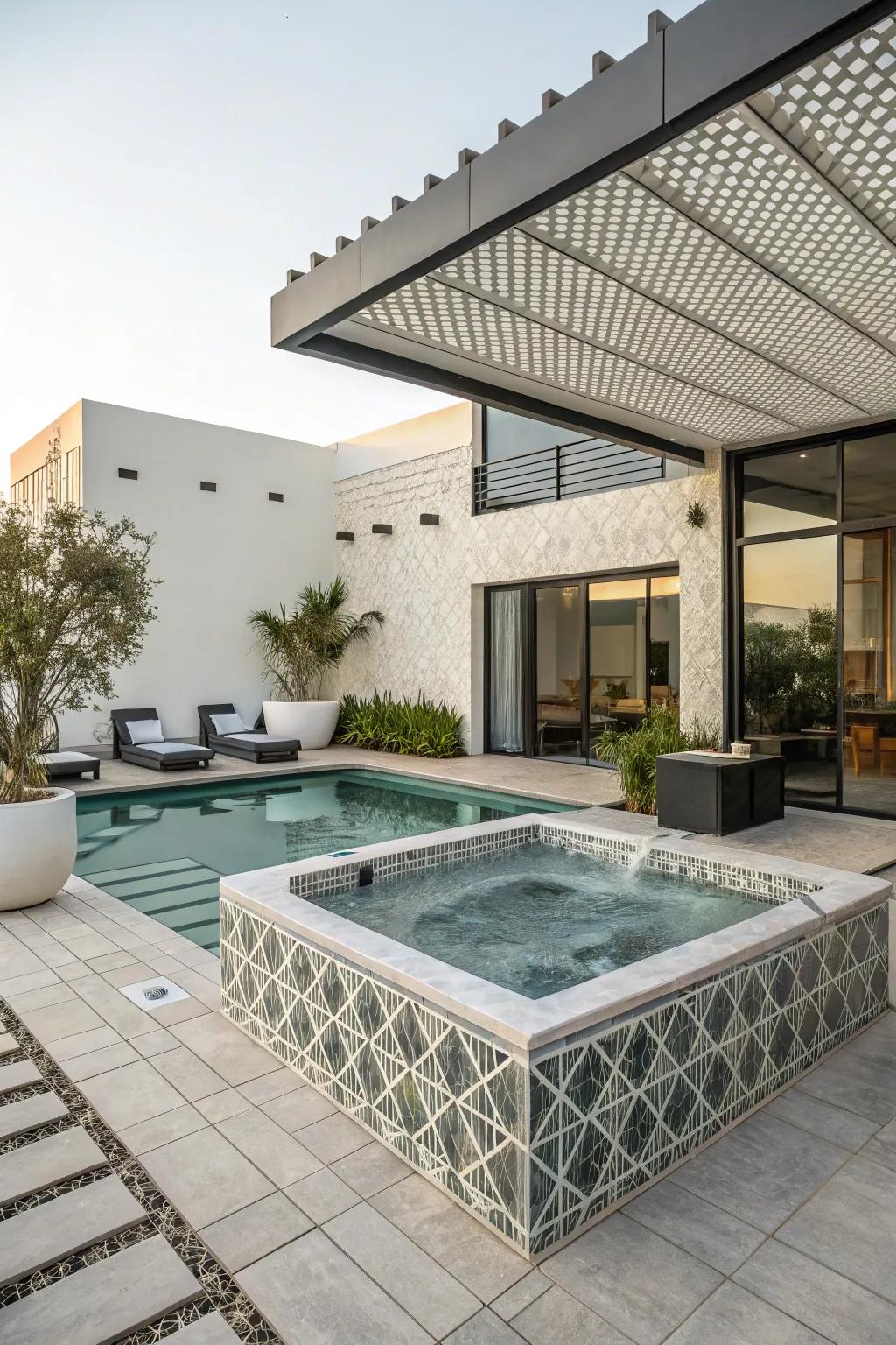 Geometric design elements add a modern touch to your pool and jacuzzi.