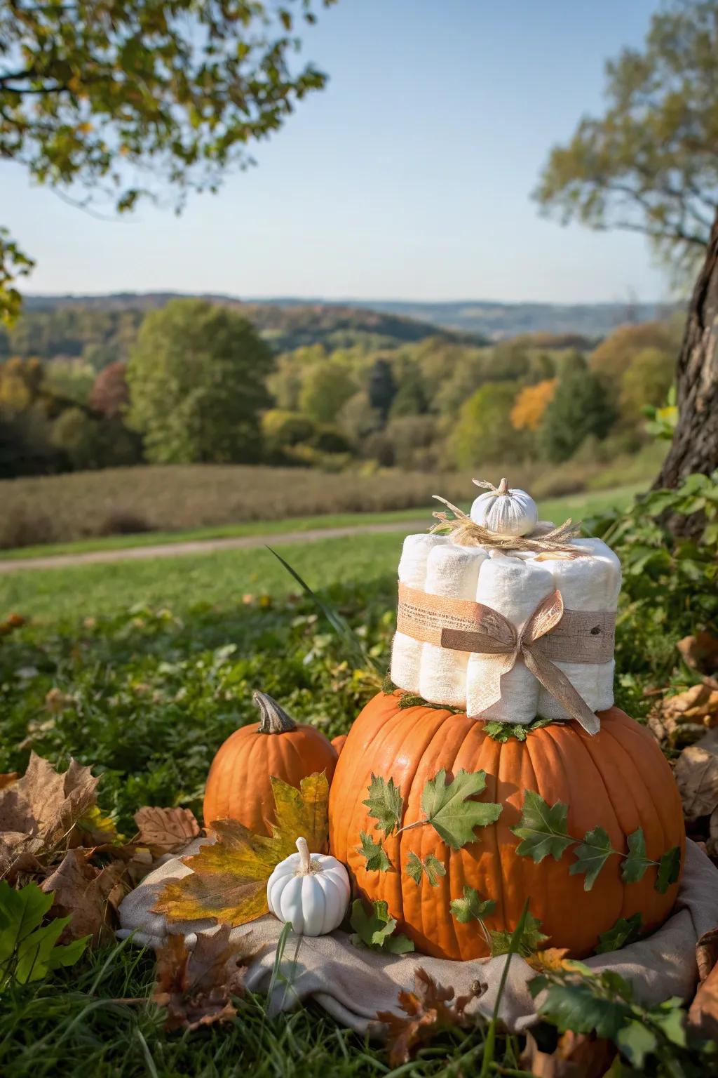 Eco-friendly pumpkin diaper cakes align with sustainable choices.