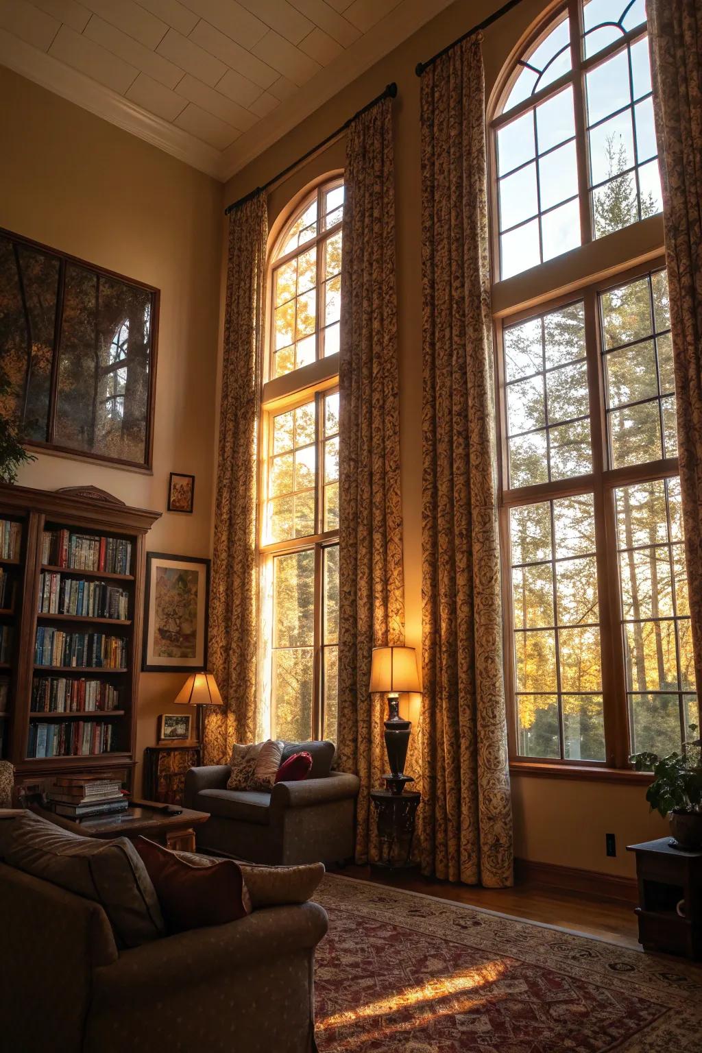 Layered curtains enhancing room ambience.