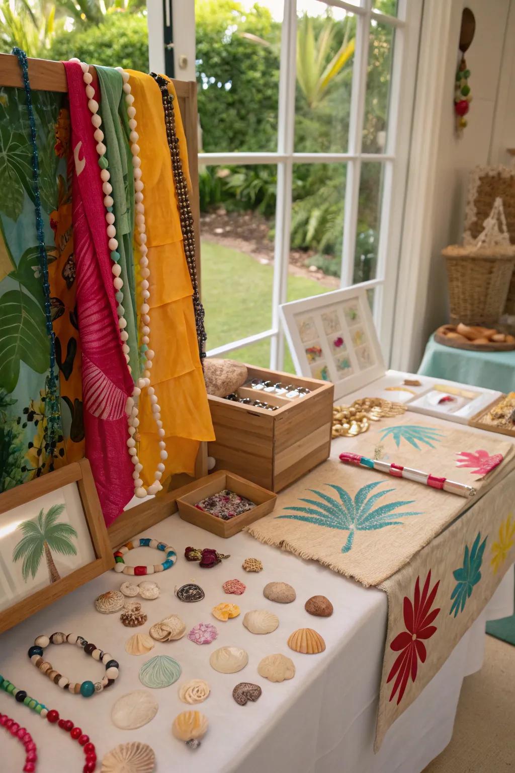 An artistic station designed for the creation of tropical mementos.