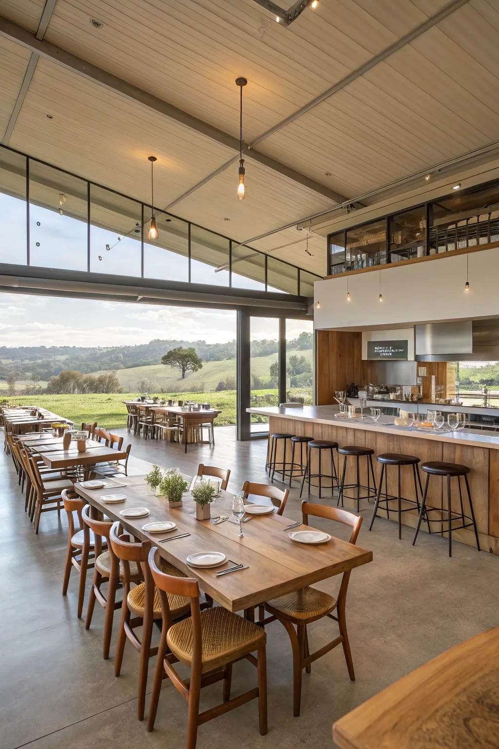 A wide galley kitchen designed as a social hub.