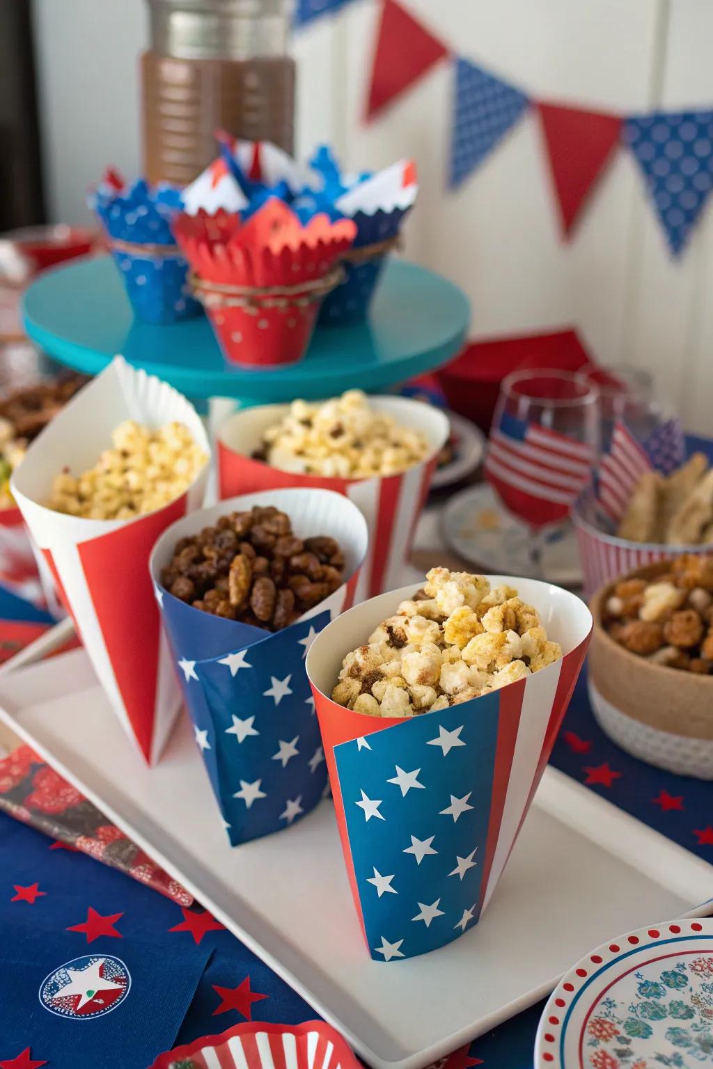 Patriotic cones filled with festive treats