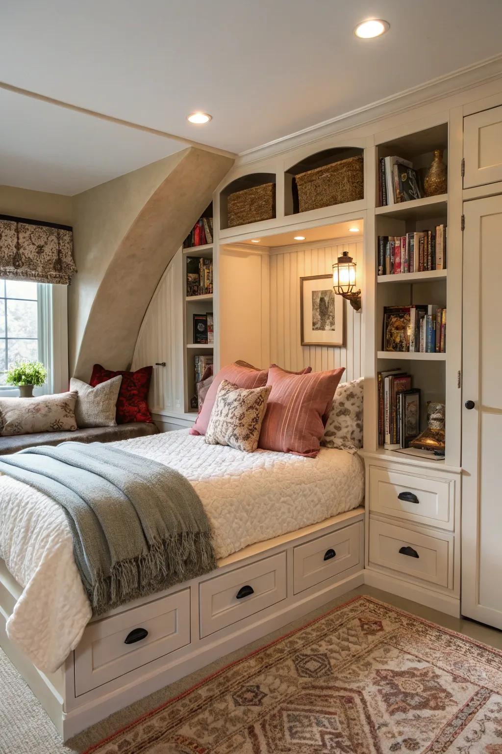 Embrace the comfort of an alcove bed for a restful night's sleep.