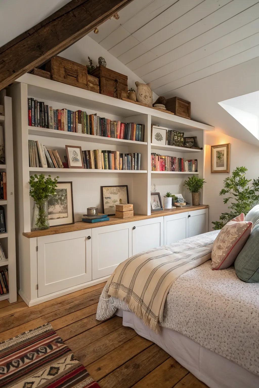 In-wall shelving provides both style and practicality to your loft.