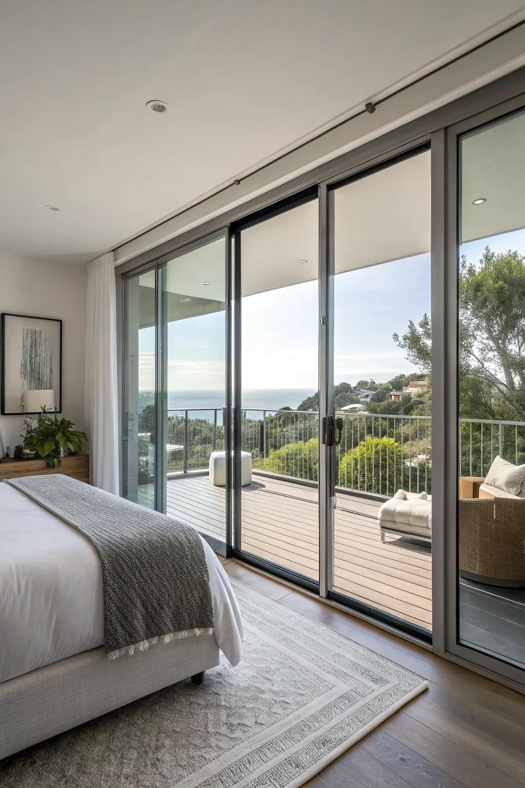 Sleek sliding glass doors blend modern aesthetics with functionality.