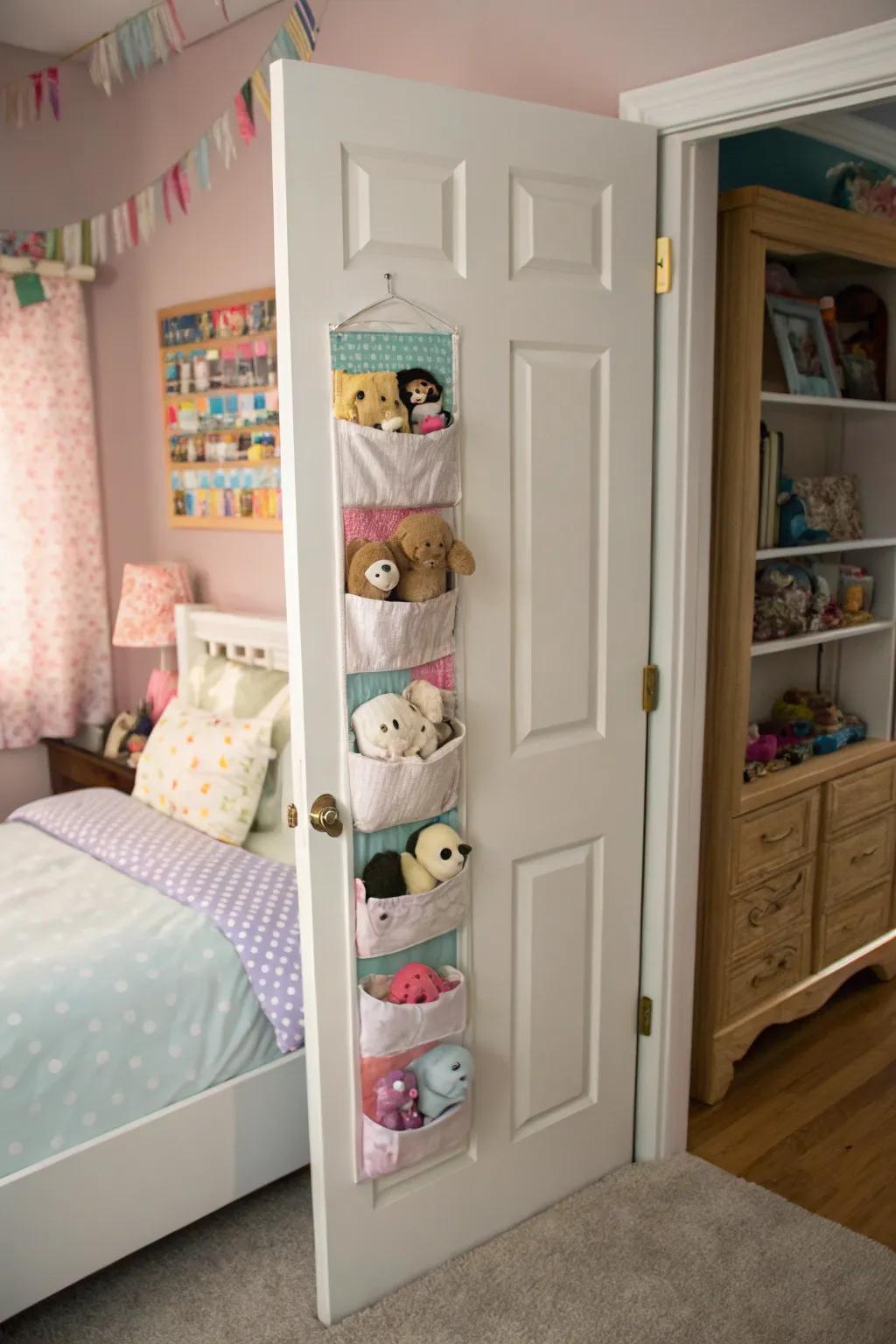 Hanging organizers exploit vertical space for quick access.