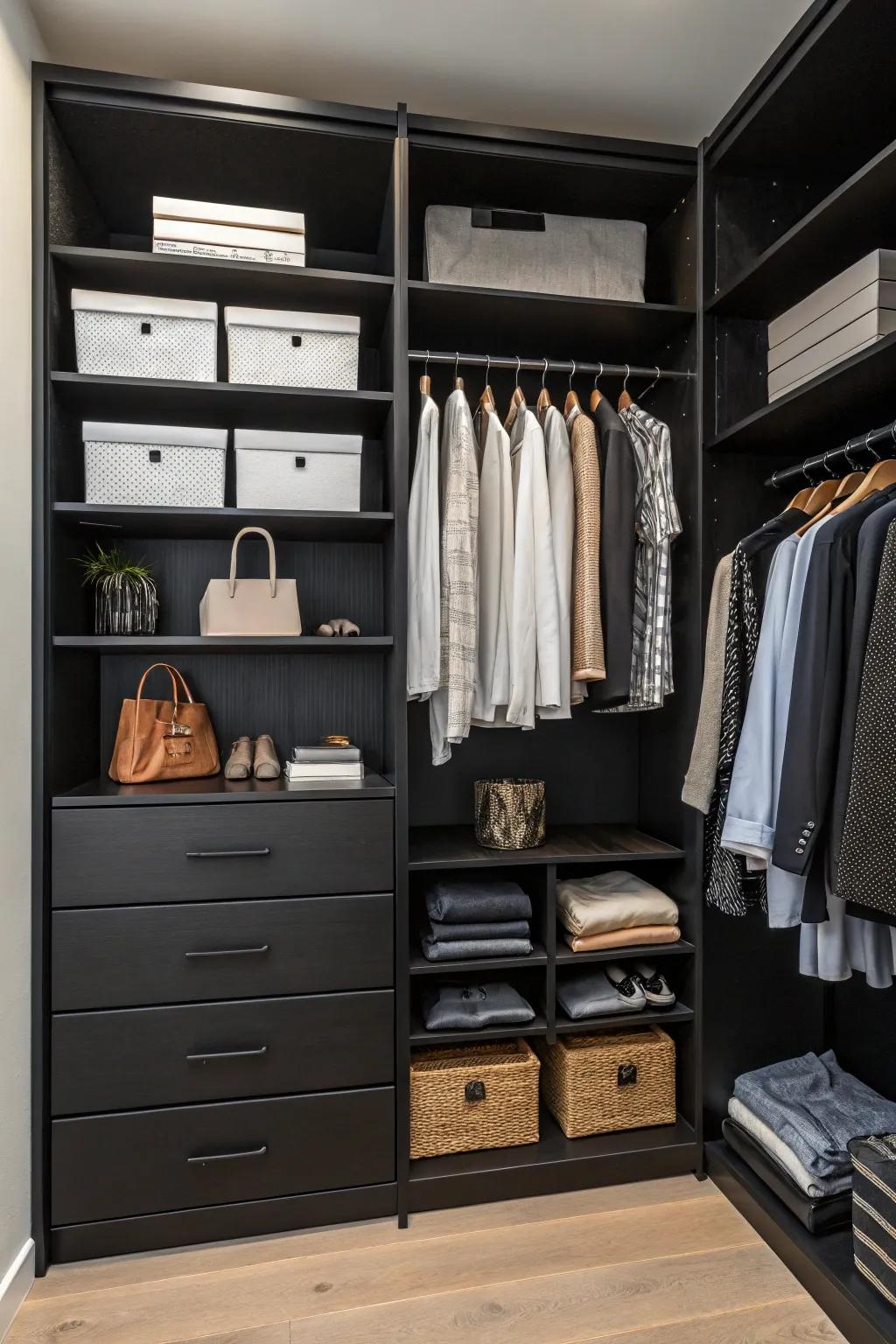 Smart storage solutions keep this walk-in closet tidy and stylish.