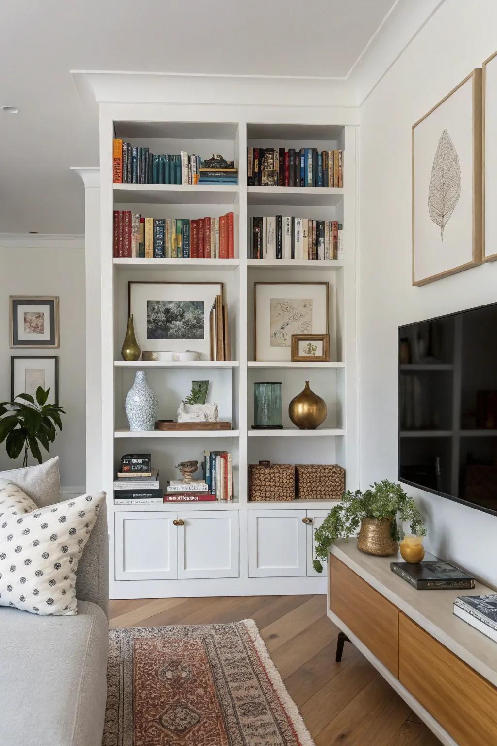 Combine books with decorative items for a visually stunning bookcase.